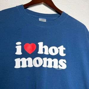 Delta Magnum Weight Vintage I Love Hot Moms TShirt Blue Graphic Tee Large